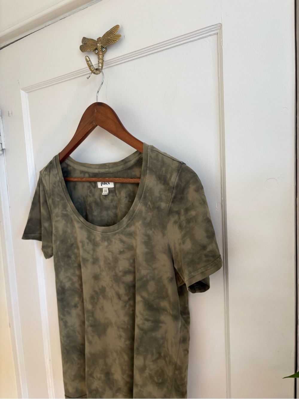 PACT Olive Green Tie-Dye Scoop Neck Organic Cotton Short Sleeve T-shirt XS - Picture 2 of 8
